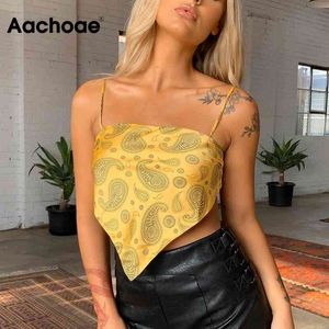 Summer Women Sexy Printed Satin Camisole Female Vintage Backless Bow Tie Sleevelss Crop Top Ladies Spaghetti Strap Tops 210413