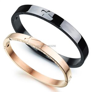 Lover's His And Hers Couple Promise Jewelry Gifts Stainless Steel Cross Smooth Bracelet Wife Husbaand Gift Bangle