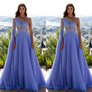 Lavendel 2022 A Line Prom klär en axel lång pärlor Appliced ​​Women Formal Evening Party Pageant -klänningar plus Size239o