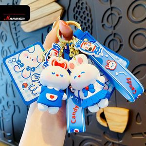 Keychains Lanyards Wholesale Key Buckle Bag Car Handmade Man Woman Loves Purse Bags PVC Creativity Cartoon White Rabbit Rolls Doll Pendant Accessories YSK384-387