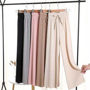 2021 Mode Kvinnor Byxor Casual Elastic High Waist Ankellängd Sommar Slacks Långbyxor 120784wka Q0801