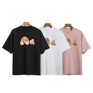 21ss мужские женские плюшевые медвежонки печатные футболки черные белые розовые тройники мужчины женские пальмы с коротким рукавом тройник дизайнерская хлопчатобумажная одежда