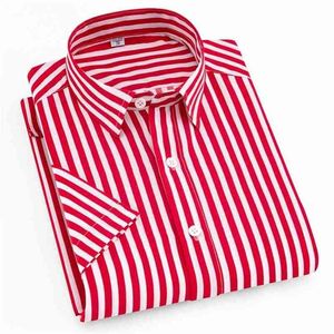 Aoliwen brand men striped short sleeve shirts casual Fashion high street style summer beach Bright color 210626