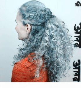 Natural Silver grey kinky curly women hair extension clip in gray salt and pepper puff ponytail hairpiece 18inch 140g