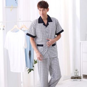 Men's Pajamas Knitted Cotton Simple Dot Sexy Soft Modern Nightwear For Men Fasion Short Sleeve Trousers Homewear Nightgrown Sleepwear