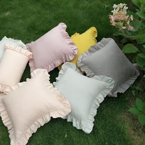 Cushion/Decorative Pillow Cushion Cover With Ruffle Solid Color Rectangle Pillowcases Simple Suede Square Covers Household For Liviing Room