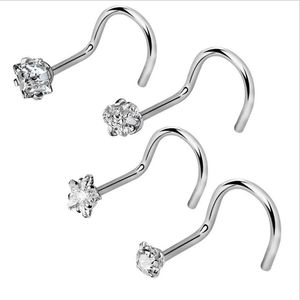 Other 4pcs/lot Fashion Stainless Steel Heart Crystal Nose Rings Septum Ear Stud Piercing Women Sexy Body Jewelry
