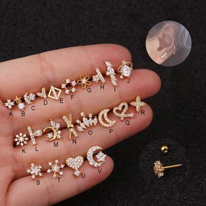 Cartilage Stud Earrings Women Fashion CZ Dainty Ear Tragus Conch Screw Back Earring Helix Piercing Jewelry