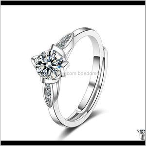 Par ringar droppe leverans 2021 mode smycken justera storlek ring vit blomma form zircon inställning med blad mässing meterial imitation rhodium