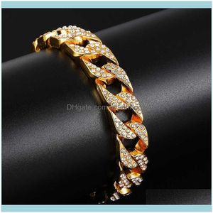 Link, biżuteria, łańcuch US7 lodowe mrożone Miami Curb Cuban Bracelets for Men Mocro Crystal Link Gold Sier Bransoletka Hip Hop Rapper Biżuteria