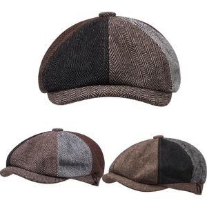 Retro berets nyhetsboy kepsar män mode sillben stygn platt mössa höst vinter män kvinna vintage målare åttkantiga hattar