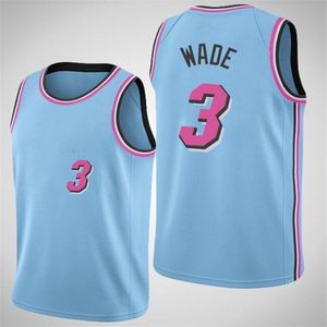 Dwyane 3 Wade Jimmy 22 Butler Jerseysステッチバスケットボールジャージピンクブルー男性