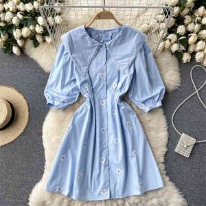 Doce mulheres verão moda boneca colarinho elegante mini camisas camisas vestido vestido vintage vestidos s617 210527