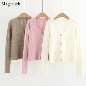 Autumn Winter Vintage Solid White Sweater Women Twist Loose Female Knitted Short Button Cardigan Coat 11732 210512