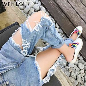 WITHZZ Ankunft 5XL Zerrissene Jeans Lose Dünne Frauen Hosen Breeches Overalls Vintage Weibliche Zerrissene Hosen 210629