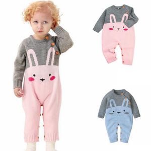 Påsk baby kläder kanin toddler tjejer stickade rompers kanin nyfödda pojke jumpsuits varma spädbarn overall Boutique baby kläder dw5038