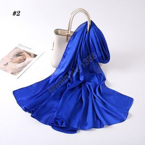 Сплошной цвет Silk Satin Sharf Hijabs Мода Женщины Простые Большие Размер Шали Мусульманские Длинные Головные Ударные Обертывания Спиль