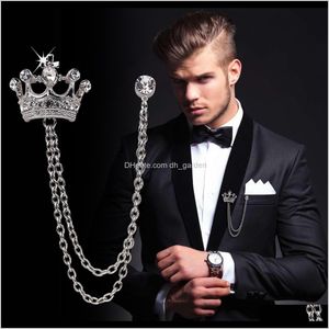 Pins Broschen Drop Lieferung 2021 Highend Herren Diamant Krone Anzug Revers Pin Abzeichen Vintage Boutonniere Tschechische Kristall Brosche Pins Für Mann Weddin