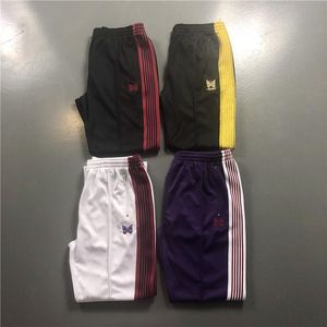 Men Women Sweatpants Needles AWGE Pants Autumn Winter Est Butterfly Embroidered Ribbon Colors Style Trousers Men's