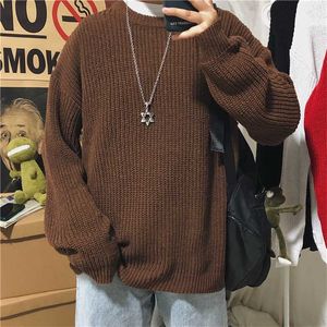 Men's Crewneck Casual Sweater Korean Fashion Loose Harajuku Streetwear Solid Color Pullover Retro Student Style Couple Sweater 211006