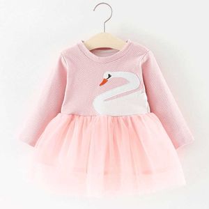 Niedźwiedź Lider Moda Baby Dress Swan Jesień Baby Princess Ubrania Z Długim Rękawem Dress Wiosna Baby Girls Odzież 210708