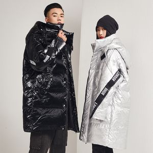 Inverno nuovo arrivo piumini uomo moda addensare 80% piuma d'anatra bianca cappotto caldo con cappuccio superficie brillante