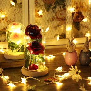 Wholesale flowers base for sale - Group buy Strip Light Red Rose In A Glass Dome On Wooden Base For Valentine S Gifts LED Lamps Christmas Decorative Flowers Wreaths