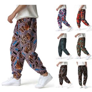 Homens de algodão baggy Harem calças com bolso homens hip-hop harem calças largas perna calças casuais homens vintage calças x0723