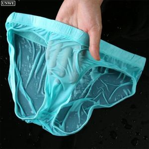 Underpants 1-2pcs Respirável Mens Resumos Nylon Seamless Silk Silk Underwear Ultra-fino Cueca Low Rise Soft Plus Size