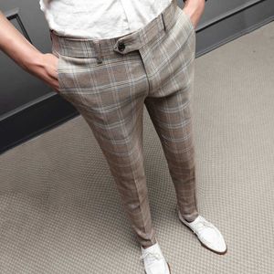 Spring Business Dress Pants Men Classic Plaid Suit Pants Casual Slim Fit Office Social Streetwear Trousers Pantalon Homme 210527