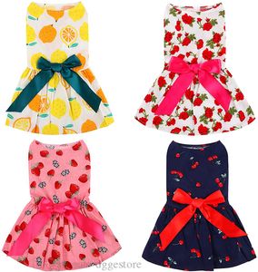 Cute Dog Apparel Dogs Dress with Lovely Bow Puppy Suspender Skirt Strawberry Cherry Lemon Pet Clothes Princess Dresses Wedding Skirts for Small Doggy Girl Pink A23