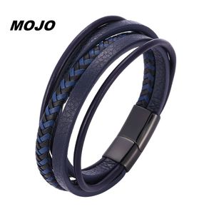 New Fashion Multilayer Blue Leather Cuff Bracelets with Stainless Steel Magnetic Buckle