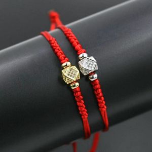 Wholesale threaded coupler resale online - Charm Bracelets Handcrafted Silver Color Micro CZ Crystal Balls Braid Rope Red Cords Thread String Bracelet For Couples Men Women