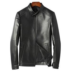 Schafsleder-Motorrad-Bikerjacke, Herrenkleidung, Freizeitmäntel, Frühlings- und Herbstoberteile, Herrenmantel, Oberbekleidung, Slim-Fit, koreanischer Stil, Stehkragen