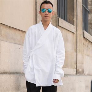 Heren met lange mouwen shirt Chinese stijl retro veer herfst slank gepersonaliseerde veter bovenaan groot formaat casual shirts