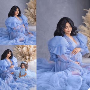 2021 Graceful Lavanda Plus Size Donne incinte Maternità Indumenti da notte Abito con volant Maniche lunghe Camicie da notte per servizio fotografico Lingerie Accappatoio Indumenti da notte Baby Shower