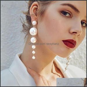Żyrandol Trendy elegancki frędzli duży simed perłowy perłowe perły smycze kryształowe kolczyki dla kobiet biżuteria ślubna del del