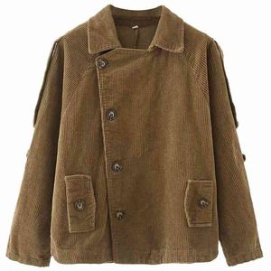 Kvinnor Vintage Corduroy Solid Varma Jackor Coats Höst Vinter Singel Breasted Kvinna Fashion Street Jacket Ytterkläder Kläder 210513