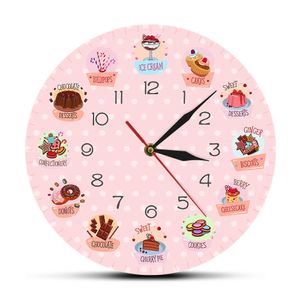 Delicious Sweets and Desserts Bakery Shop Sign Decorative Wall Clock Non Ticking Wall Watch For Kitchen Cafe Bar Restaurant 210930