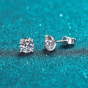 Classic 925 Sterling Silver Pass Diamond Tester Brilliant Cut 1-4 Carat D Color Round Moissanite Stud Earrings Women Jewelry