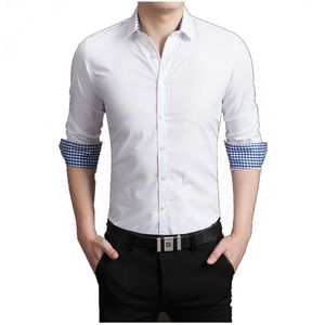 Men's Dress Shirts 2021 Long Sleeve Shirt Slim Fitness Solid Business Mens Plus Camisa Social Size 5XL