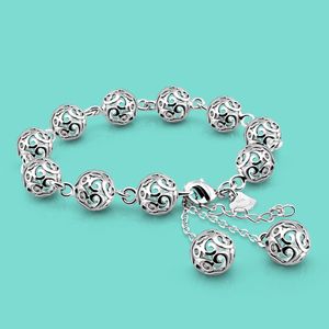 Bohemian Womens Jewelry Sterling Hollow Pattern Ball Bracelet Solid Sier Chain Valentines Day Gif 2024