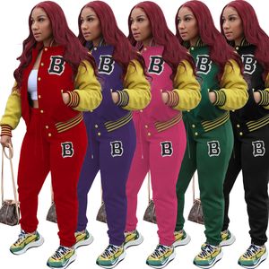 Fashion Letter Embroidery Baseball Tracksuits For Women Casual Varsity Jacket Jogger Sports Pants Outfits Two Piece Sets HY5244