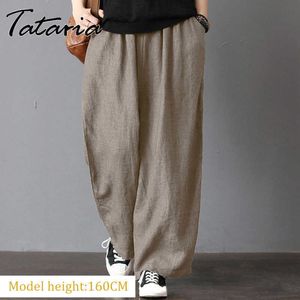Frauen Baumwolle Grau Hosen Elastische Taille Plus Größe Hosen Khaki Casual Lose Knöchellangen Hosen Weibliche Elegante Streetwear 5XL 210706