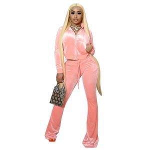 new XS Women Fall Winter Velvet Tracksuits Plus size 2XL Thick Sweatsuits Long Sleeve Jacket+Flare Pants Two Piece Sets Casual solid Outfits jogging suits 5699