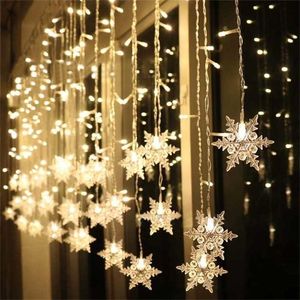LEDスノーフレークガーランドライトアップカーテンフェアリー2022年のクリスマスの装飾ホームリビングルーム16LED 211104