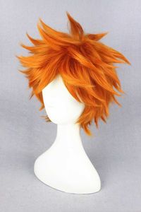 Alta qualidade anime haikyuu !! Shoyo Hinata Syouyou Cosplay Wig Curto laranja calor encaracolado calor resistente ao calor Sintético Synthetic S + Cap Y0913