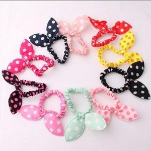 Kids and lady antique hair accessories head band cute polka dot bow rabbit ears headband with elastic scrunchy woman Ponytail Holder styles