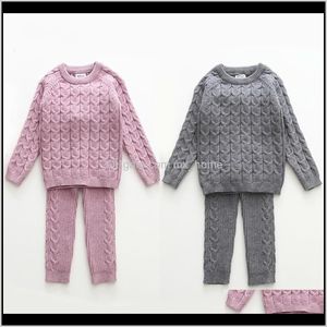 Baby, barn moderskap droppe leverans 2021 baby kläder set höst vinter tröja + spädbarn stickas tjockt varmt toddler tjejer pojkar byxor set 2