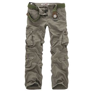Wysokiej jakości męskie spodnie Cargo Casual Loose Multi Pocket Wojskowy Spodnie Długie Spodnie Dla Mężczyzn Camo Joggers Plus Size 28-40 210616